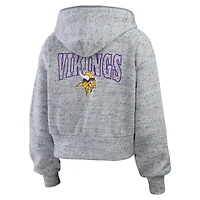 Women's WEAR by Erin Andrews  Heather Gray Minnesota Vikings Speckled Fleece Cropped Full-Zip Hoodie