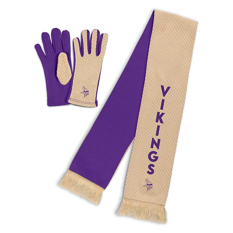 Women's WEAR by Erin Andrews Minnesota Vikings Tonal Microcheck Scarf & Glove Set