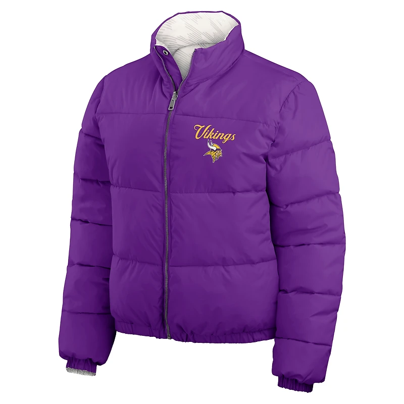 Women's WEAR by Erin Andrews  Purple/White Minnesota Vikings Reversible Cropped Full-Zip Puffer Jacket