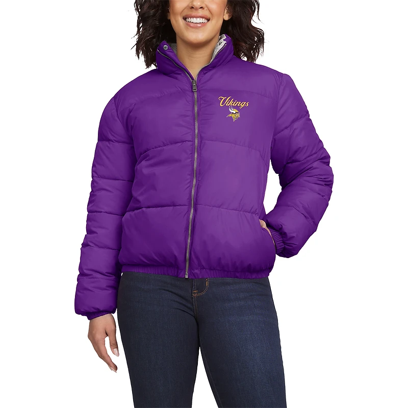 Women's WEAR by Erin Andrews  Purple/White Minnesota Vikings Reversible Cropped Full-Zip Puffer Jacket