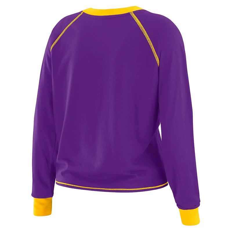 Women's WEAR by Erin Andrews Purple/Yellow Minnesota Vikings Plus Tie-Front Long Sleeve Top