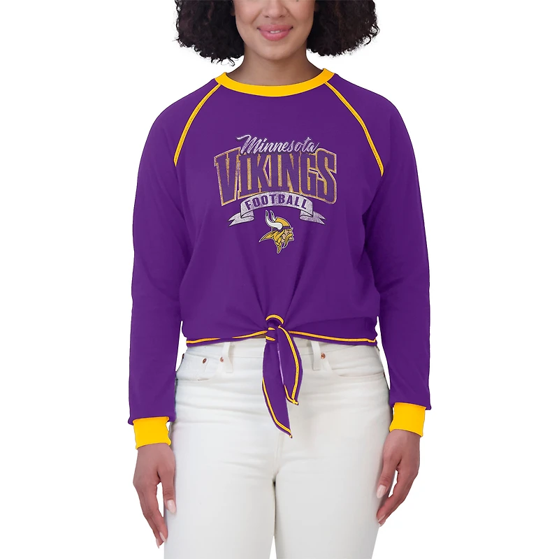Women's WEAR by Erin Andrews Purple/Yellow Minnesota Vikings Plus Tie-Front Long Sleeve Top