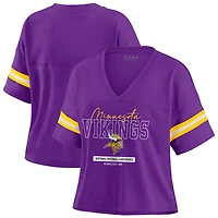 T-shirt court à col en V et blocs de couleurs violets pour femmes WEAR by Erin Andrews des Minnesota Vikings