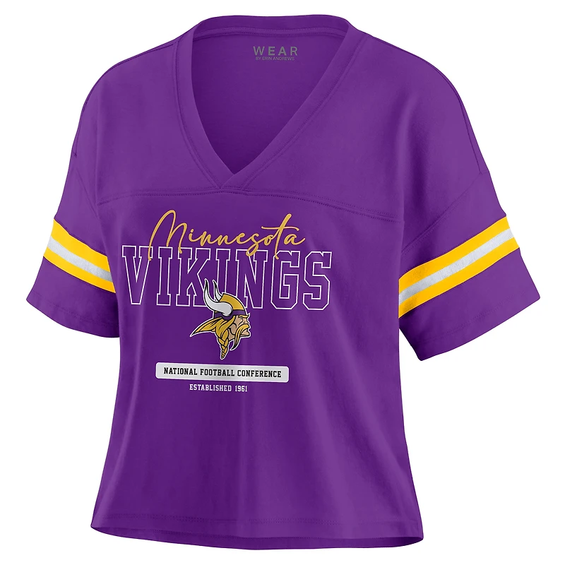 T-shirt court à col en V et blocs de couleurs violets pour femmes WEAR by Erin Andrews des Minnesota Vikings