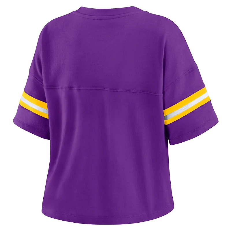 T-shirt court à col en V et blocs de couleurs violets pour femmes WEAR by Erin Andrews des Minnesota Vikings