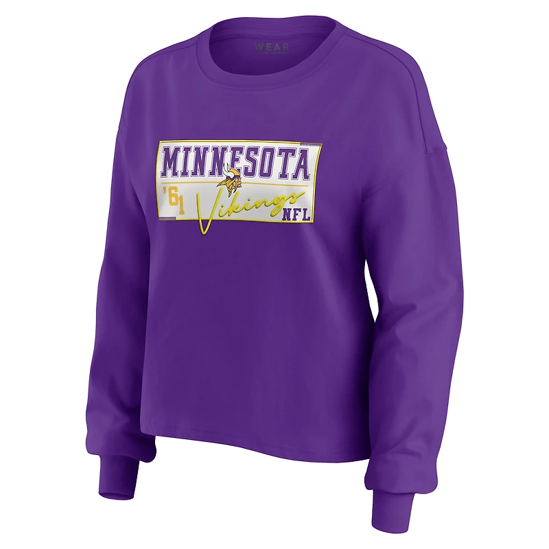 Women's WEAR by Erin Andrews Purple Minnesota Vikings Heavy Rugby Jersey Long Sleeve T-Shirt & Shorts Lounge Set