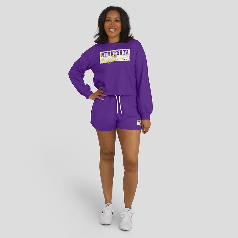 Women's WEAR by Erin Andrews Purple Minnesota Vikings Heavy Rugby Jersey Long Sleeve T-Shirt & Shorts Lounge Set
