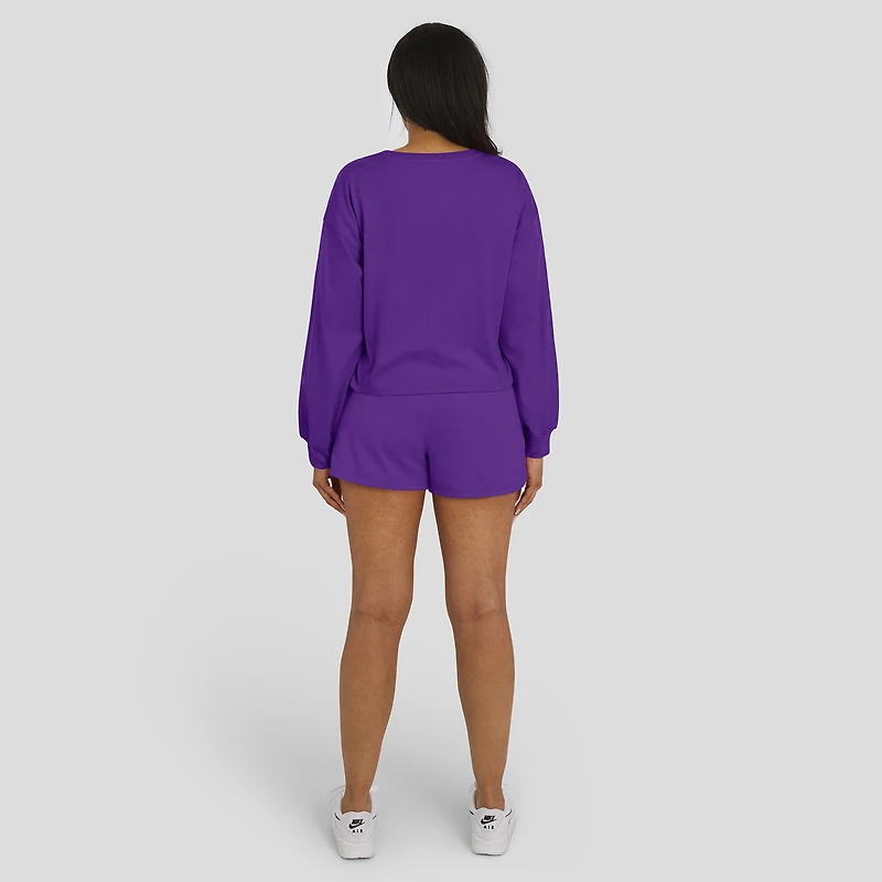 Women's WEAR by Erin Andrews Purple Minnesota Vikings Heavy Rugby Jersey Long Sleeve T-Shirt & Shorts Lounge Set