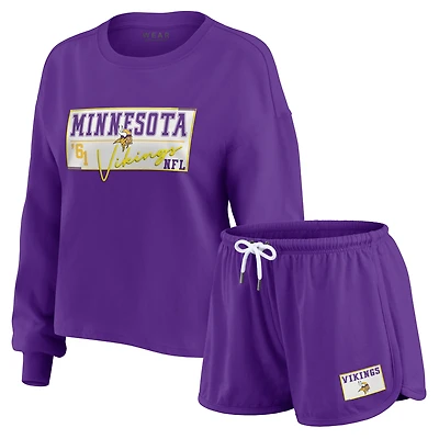 Women's WEAR by Erin Andrews Purple Minnesota Vikings Heavy Rugby Jersey Long Sleeve T-Shirt & Shorts Lounge Set