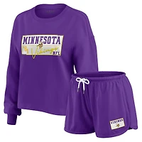 Women's WEAR by Erin Andrews Purple Minnesota Vikings Heavy Rugby Jersey Long Sleeve T-Shirt & Shorts Lounge Set