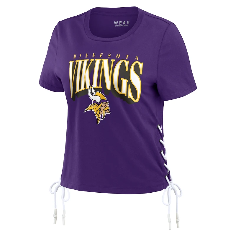 Women's WEAR by Erin Andrews Purple Minnesota Vikings Lace Up Side Modest Cropped T-Shirt
