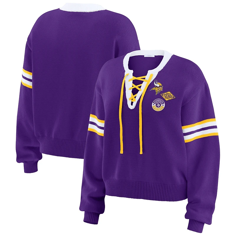 Women's WEAR by Erin Andrews Purple Minnesota Vikings Lace-Up Sweater