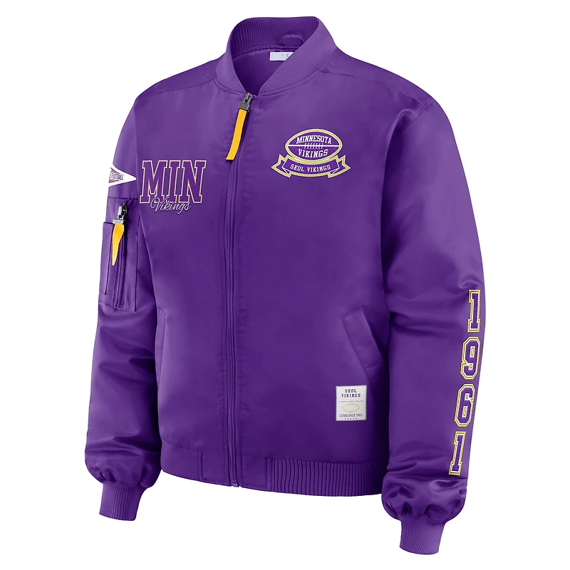 Veste aviateur zippée intégrale violette à patch Minnesota Vikings pour femme WEAR by Erin Andrews