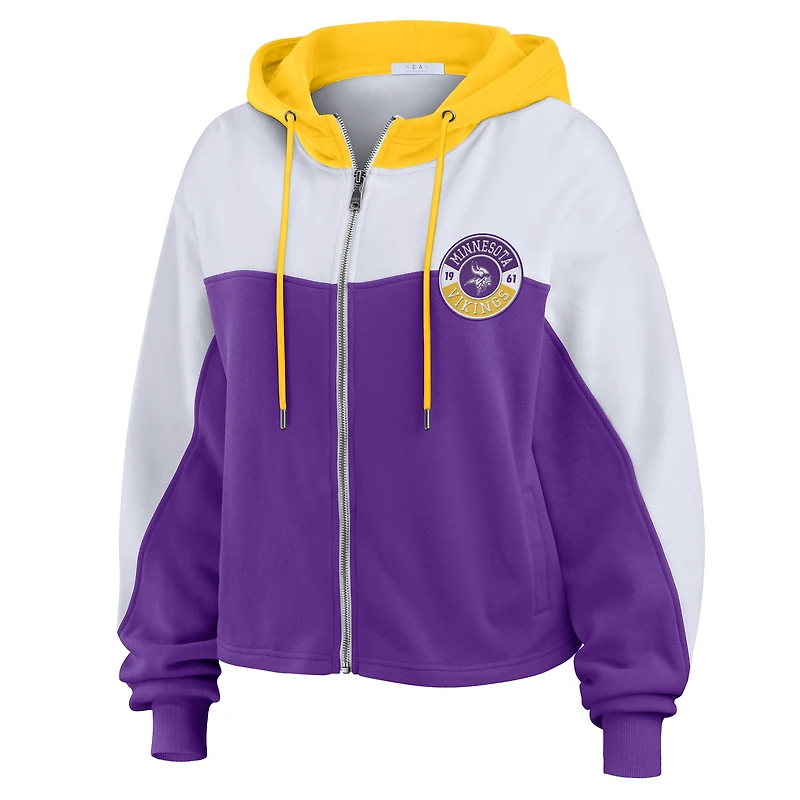Women's WEAR by Erin Andrews Purple Minnesota Vikings Plus Color Block Full-Zip Hoodie