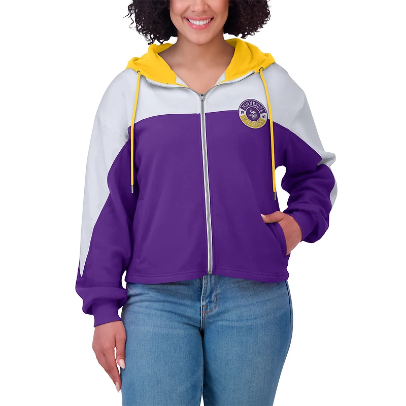 Women's WEAR by Erin Andrews Purple Minnesota Vikings Plus Color Block Full-Zip Hoodie