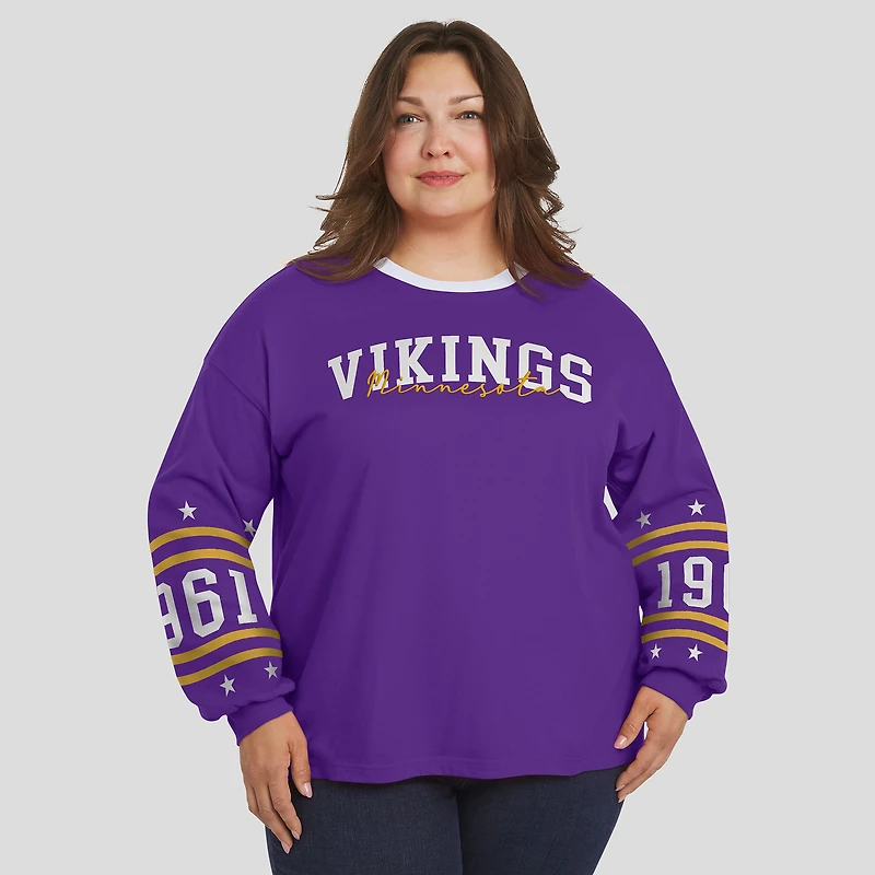 Women's WEAR by Erin Andrews Purple Minnesota Vikings Plus Sport Long-Sleeve T-Shirt
