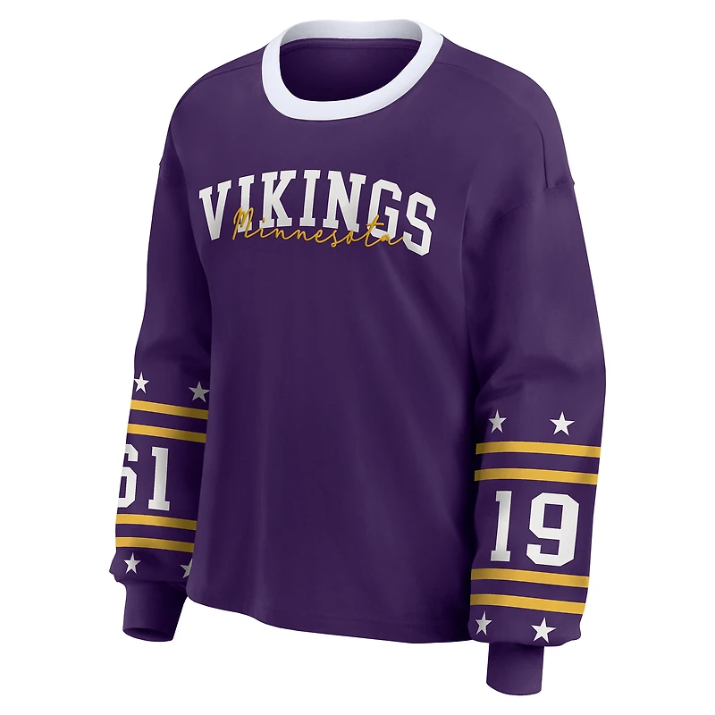 T-shirt de sport à manches longues violet WEAR by Erin Andrews pour femme, motif Vikings du Minnesota