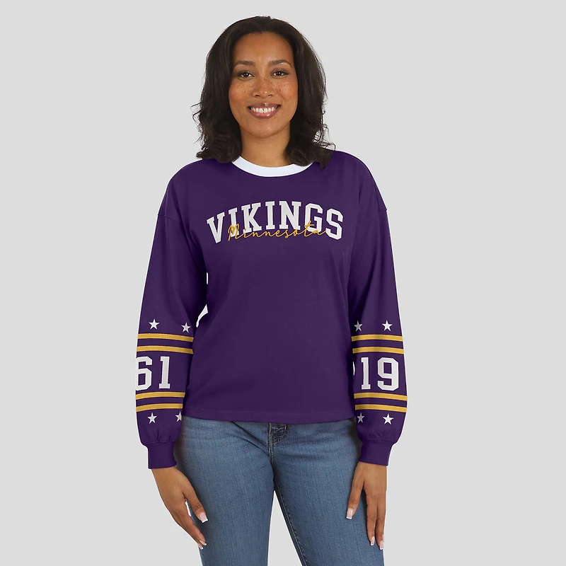 T-shirt de sport à manches longues violet WEAR by Erin Andrews pour femme, motif Vikings du Minnesota