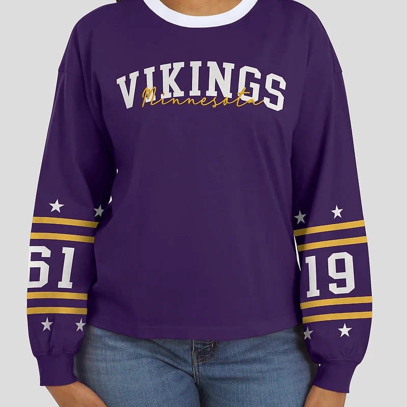 T-shirt de sport à manches longues violet WEAR by Erin Andrews pour femme, motif Vikings du Minnesota