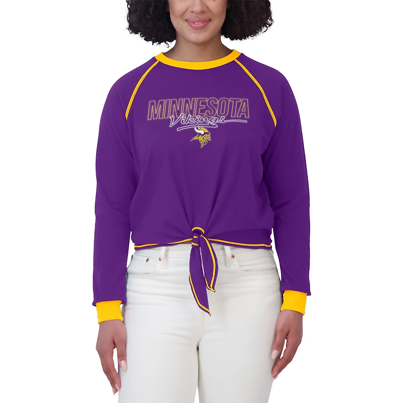T-shirt à manches longues nouer sur le devant violet pour femme WEAR by Erin Andrews des Minnesota Vikings