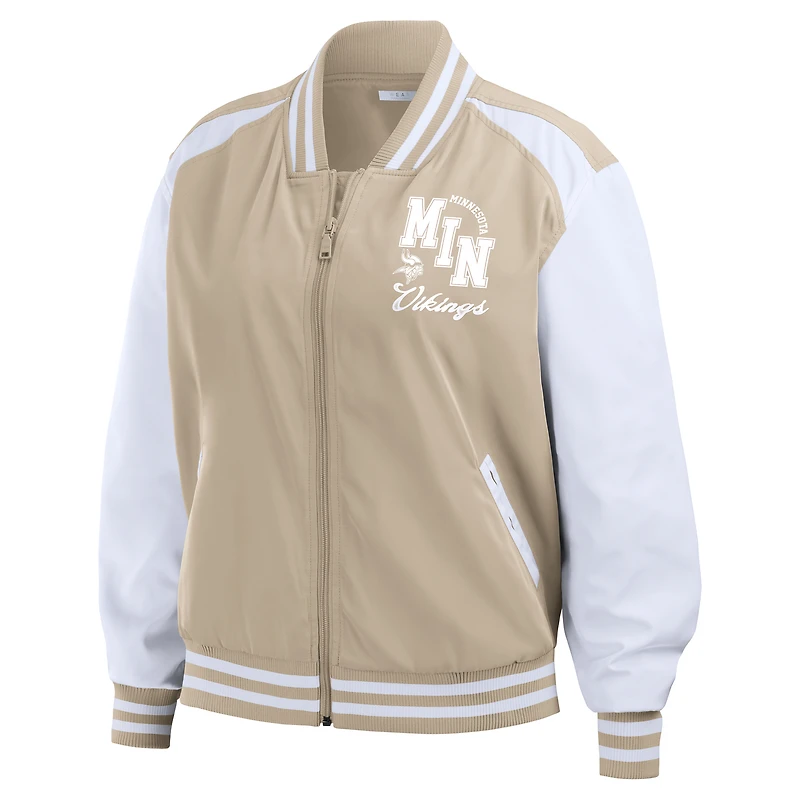 Veste aviateur zippée ton sur pour femme WEAR by Erin Andrews, couleur beige, des Vikings du Minnesota