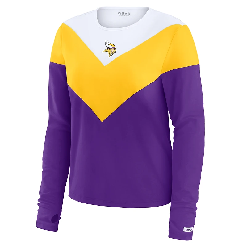 T-shirt à manches longues chevrons tri-blend blanc grande taille pour femme WEAR by Erin Andrews des Minnesota Vikings