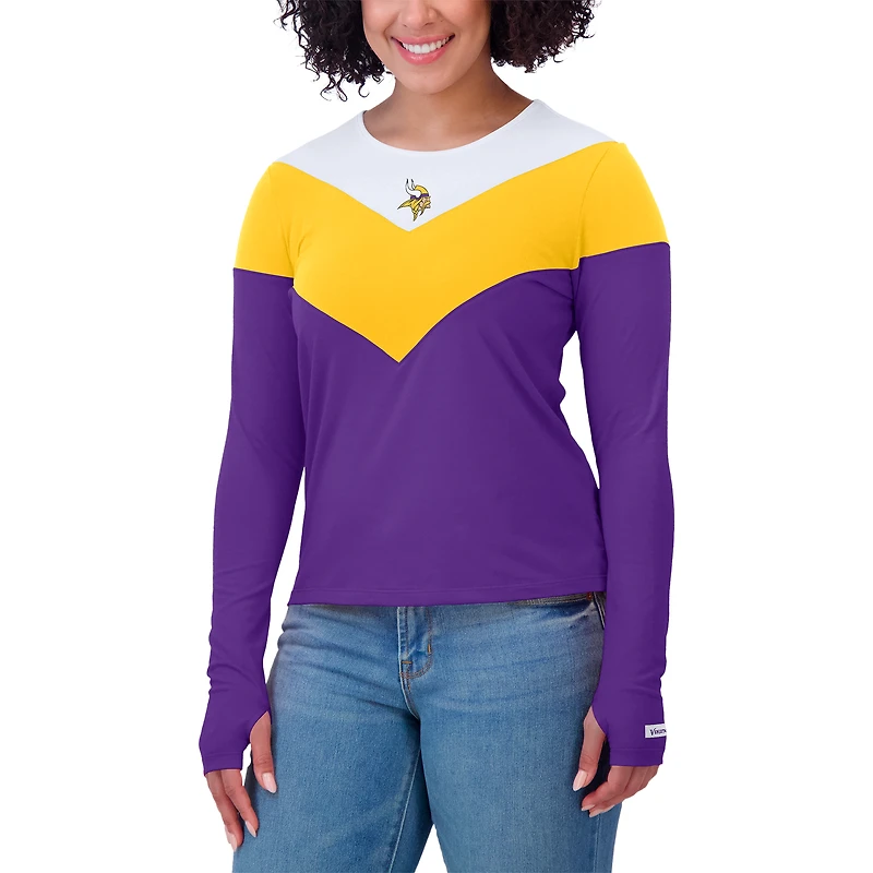 T-shirt à manches longues chevrons tri-blend blanc grande taille pour femme WEAR by Erin Andrews des Minnesota Vikings