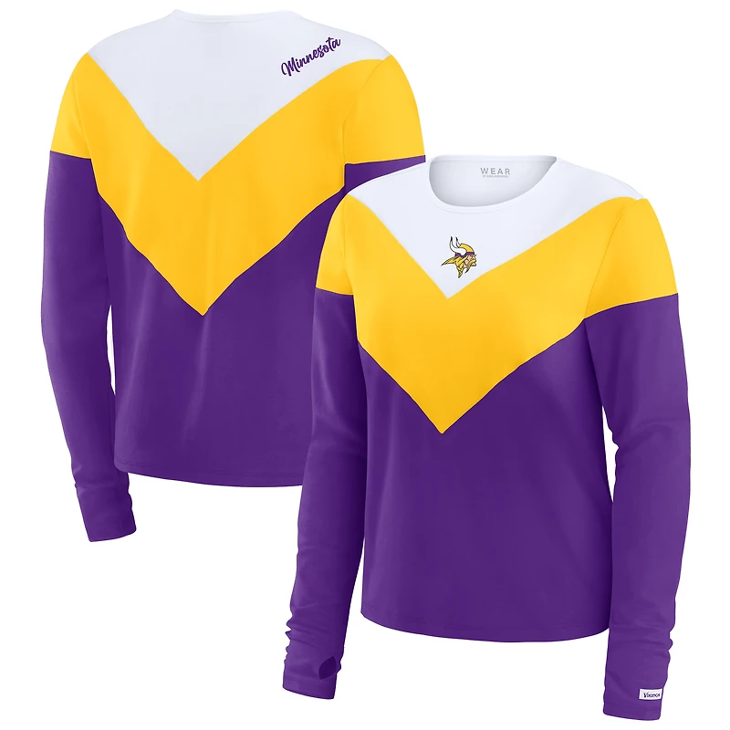 T-shirt à manches longues chevrons tri-blend blanc grande taille pour femme WEAR by Erin Andrews des Minnesota Vikings