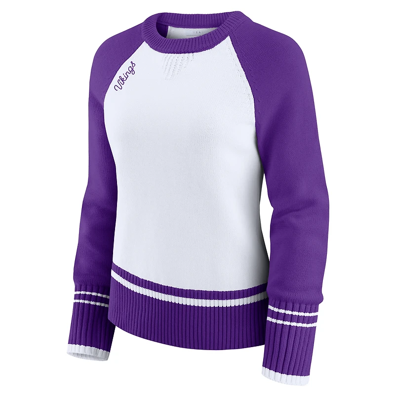 Pull raglan colorblock blanc/violet des Vikings du Minnesota pour femme par Erin Andrews