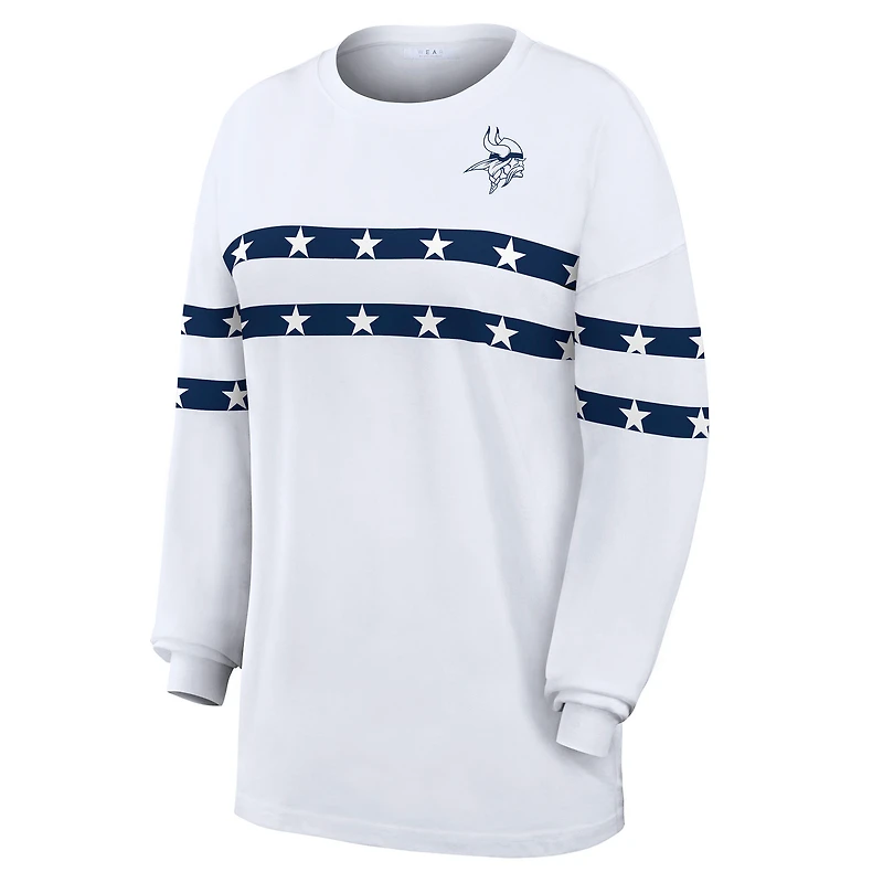 Women's WEAR by Erin Andrews White Minnesota Vikings Americana Stripe Long Sleeve T-Shirt