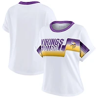 T-shirt court à rayures centrales blanc pour femme WEAR by Erin Andrews des Vikings du Minnesota
