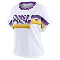 T-shirt court à rayures centrales blanc pour femme WEAR by Erin Andrews des Vikings du Minnesota