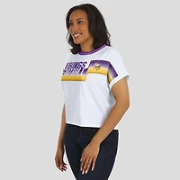 T-shirt court à rayures centrales blanc pour femme WEAR by Erin Andrews des Vikings du Minnesota