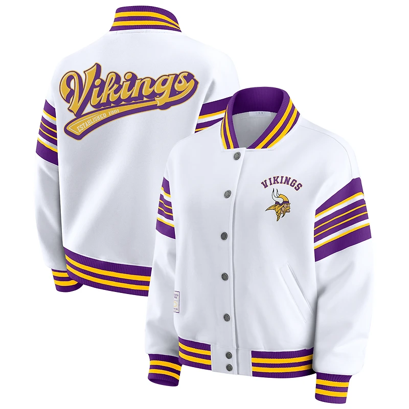 Veste polaire blanche à boutons-pression pour femme WEAR by Erin Andrews des Vikings du Minnesota