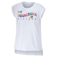 Women's WEAR by Erin Andrews White Minnesota Vikings Greetings From Muscle T-Shirt