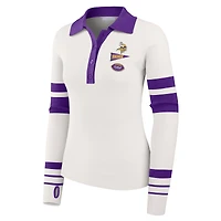 Women's WEAR by Erin Andrews White Minnesota Vikings Ribbed Henley Polo Sweater