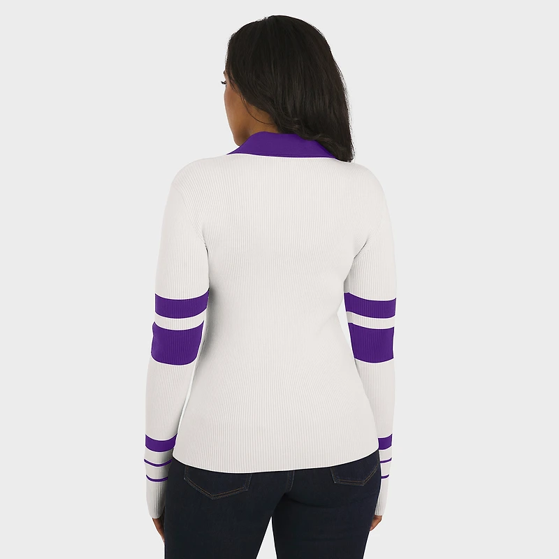 Pull polo côtelé Henley blanc des Vikings du Minnesota pour femmes par Erin Andrews