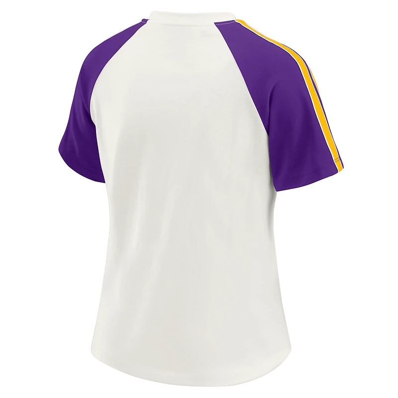 T-shirt raglan blanc à rayures et manches vieillies pour femme WEAR by Erin Andrews des Vikings du Minnesota