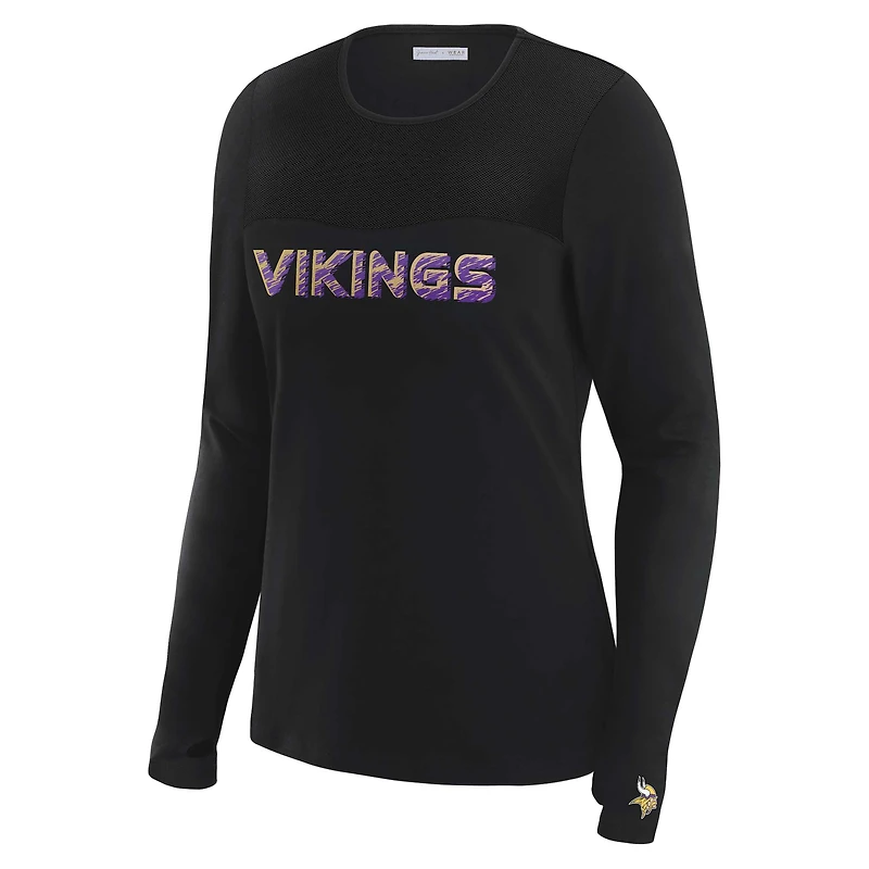 T-shirt à manches longues et empiècement en maille noire pour femme WEAR by Erin Andrews x Gracie Hunt des Minnesota Vikings