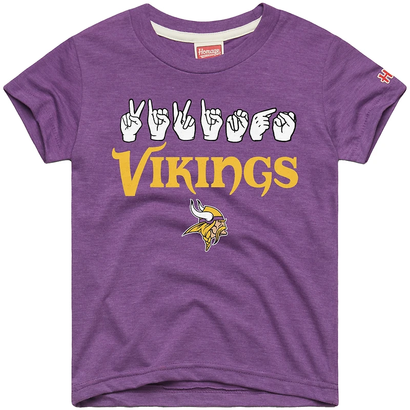 Youth Homage Purple Minnesota Vikings Love Sign x ASL 2.0 Tri-Blend T-Shirt