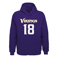 Nom et numéro du joueur principal Justin Jefferson Purple Minnesota Vikings pour jeunes Sweat à capuche épais