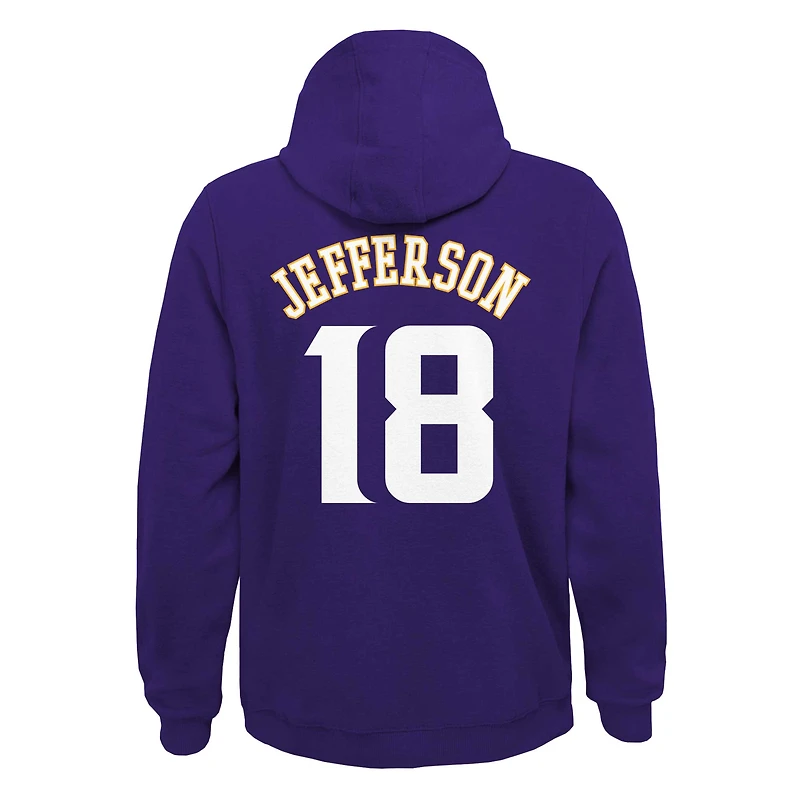 Nom et numéro du joueur principal Justin Jefferson Purple Minnesota Vikings pour jeunes Sweat à capuche épais