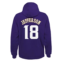 Nom et numéro du joueur principal Justin Jefferson Purple Minnesota Vikings pour jeunes Sweat à capuche épais