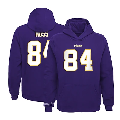 Chandail à capuchon en molleton avec nom et numéro du joueur la retraite Mitchell & Ness Randy Moss Black Minnesota Vikings pour jeune