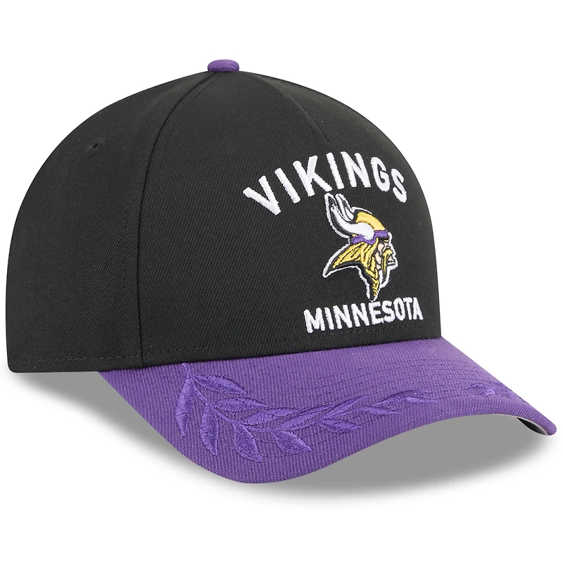 Casquette ajustable 9FORTY A-Frame M-Crown noire/violette pour jeune New Era, Minnesota Vikings, repêchage NFL 2025