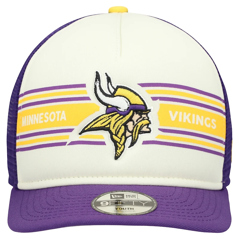 Youth New Era Cream/Purple Minnesota Vikings Banner 9FIFTY A-Frame Adjustable Trucker Hat