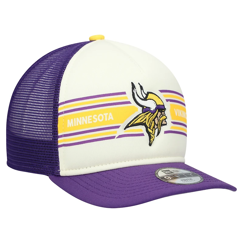 Youth New Era Cream/Purple Minnesota Vikings Banner 9FIFTY A-Frame Adjustable Trucker Hat