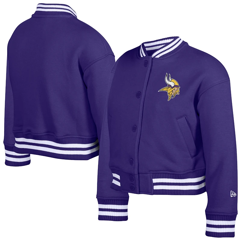 Veste polaire à boutons-pression appliqués en chenille violette des Vikings du Minnesota de New Era pour jeunes