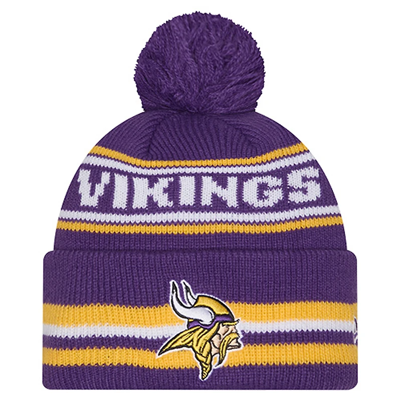 Bonnet en tricot à revers classique violet Minnesota Vikings de New Era pour jeune avec pompon