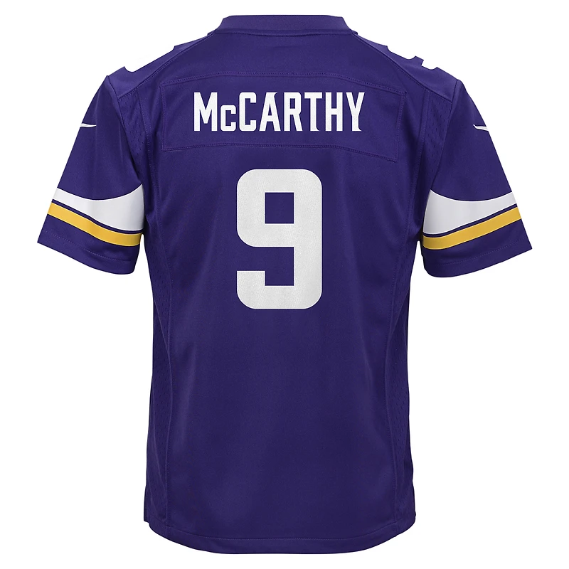 Maillot de match Nike J.J. McCarthy blanc pour jeune des Vikings du Minnesota